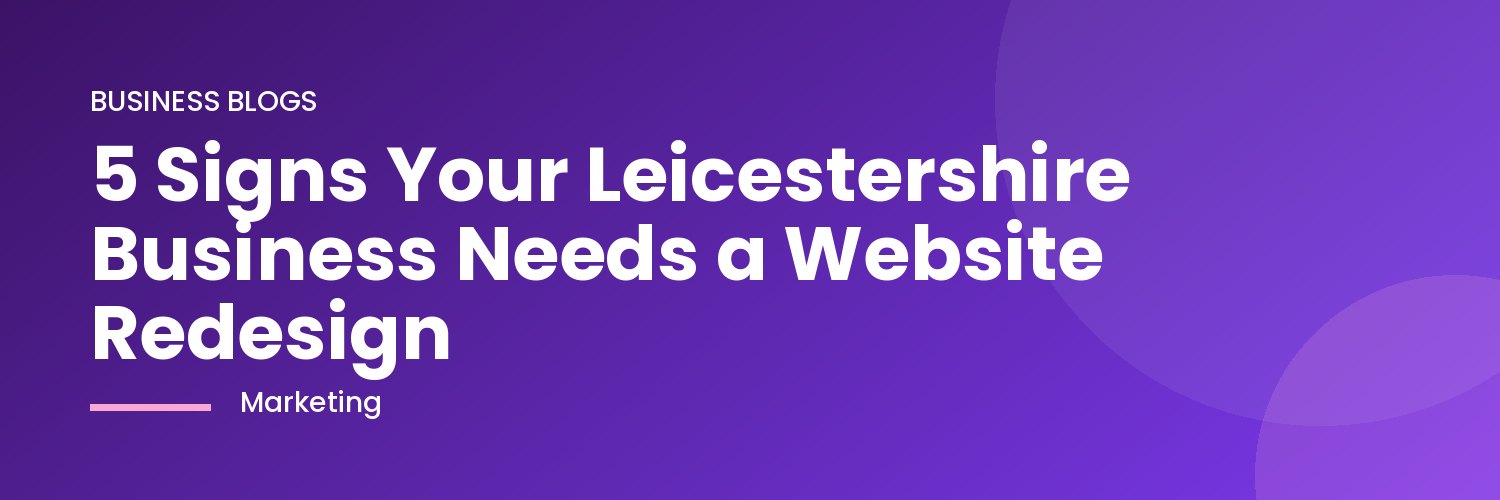 Outdated business website on laptop screen with Leicestershire background